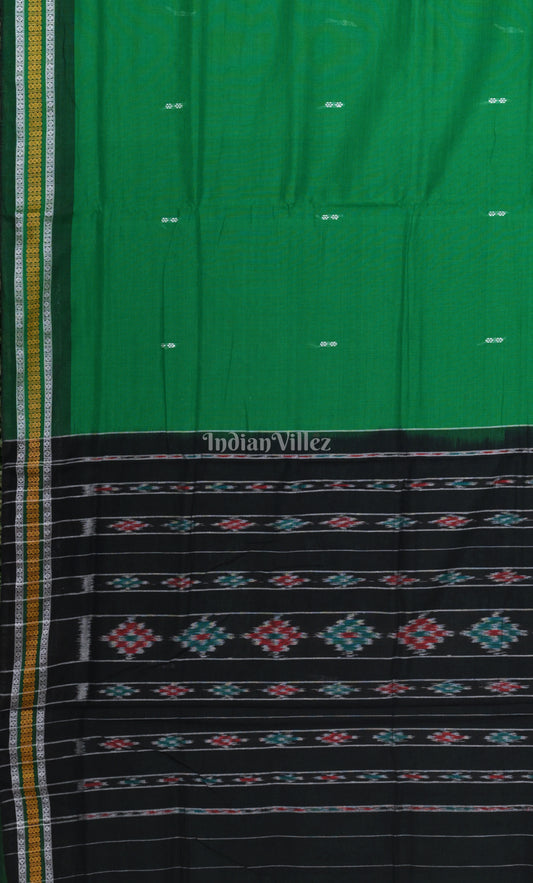 Forest Green Black Odisha Ikat Maniabandha Cotton Saree 