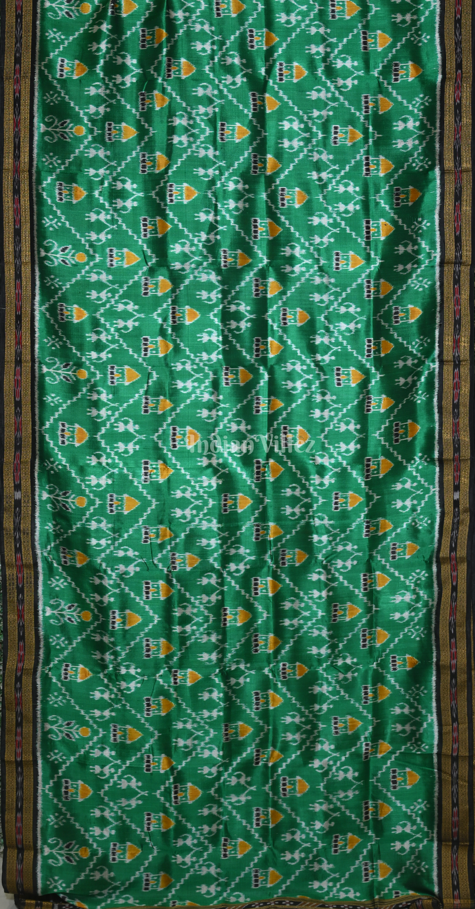 Green Black House Tribals Odisha Ikat Khandua Silk Saree 