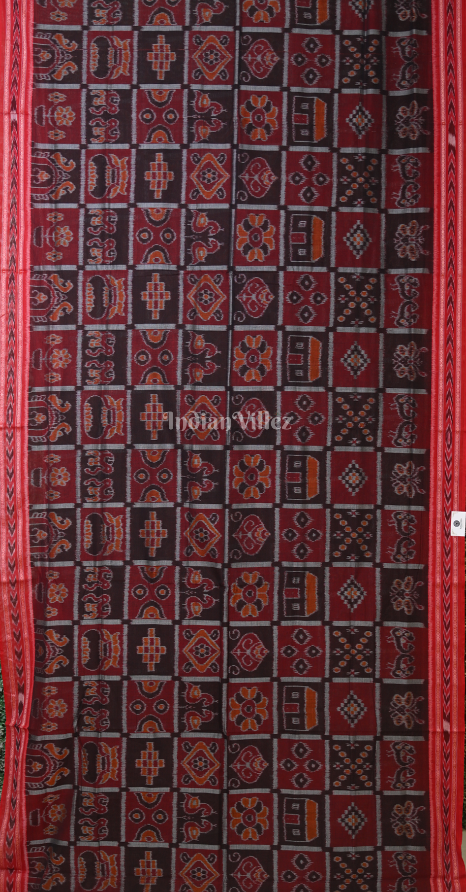 Maroon Black Nabakothi Odisha Ikat Sambalpuri Cotton Saree 