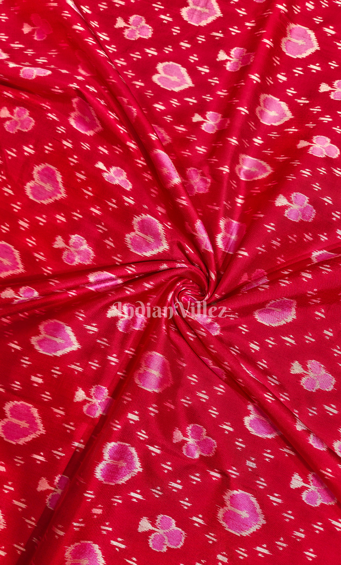 Red Pink Heart Motif  Odisha Ikat Sambalpuri Silk Fabric
