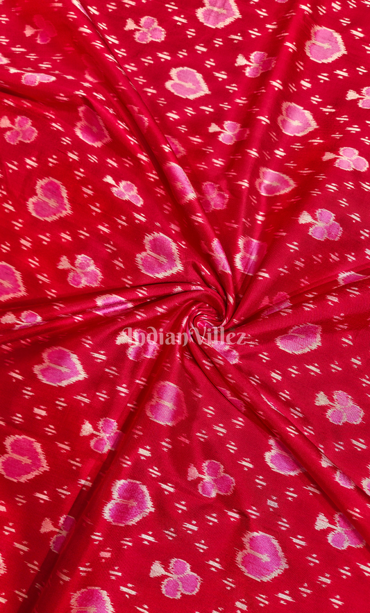 Red Pink Heart Motif  Odisha Ikat Sambalpuri Silk Fabric