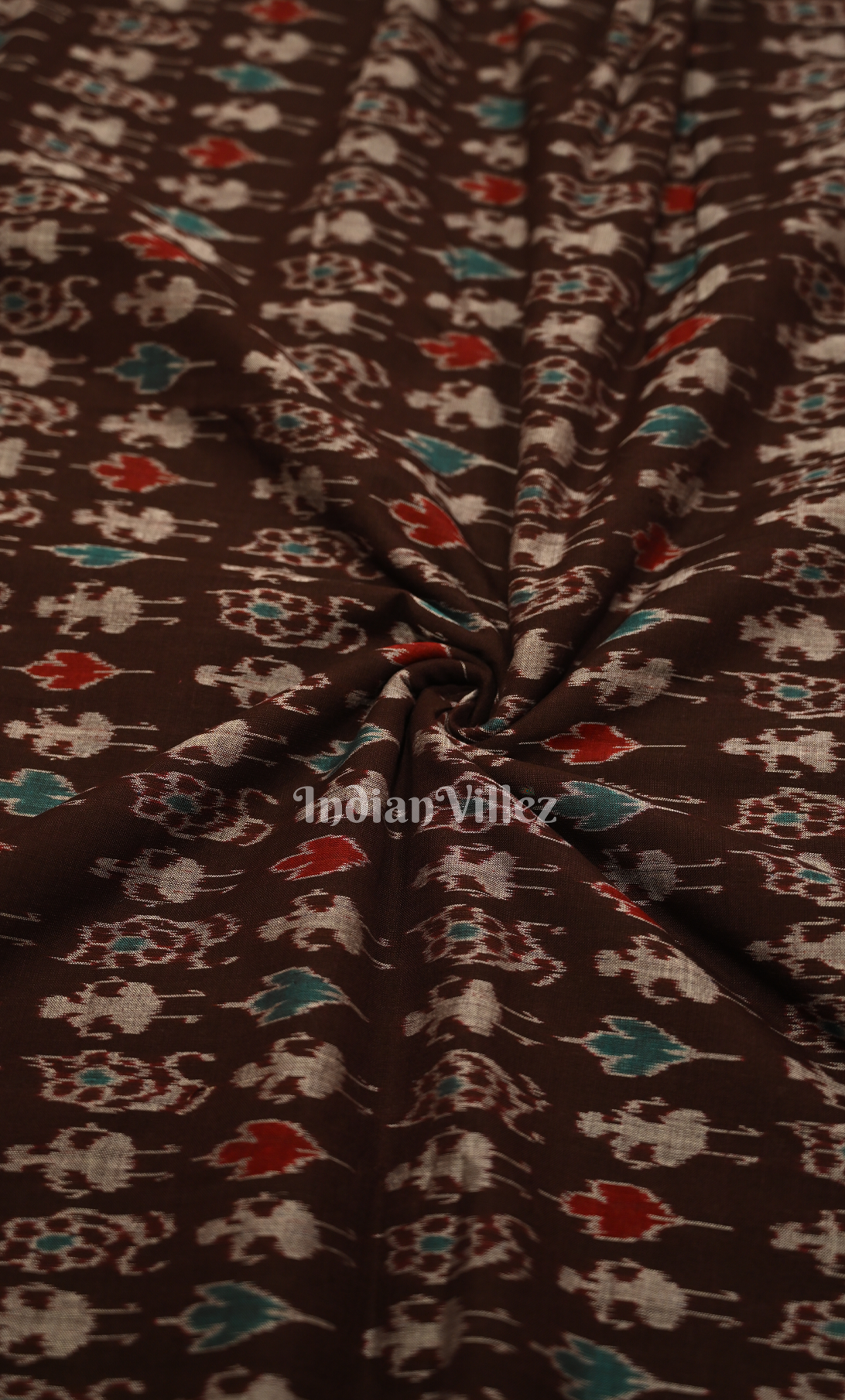 Coffee Tribal Theme Odisha Ikat Sambalpuri Cotton Fabric 