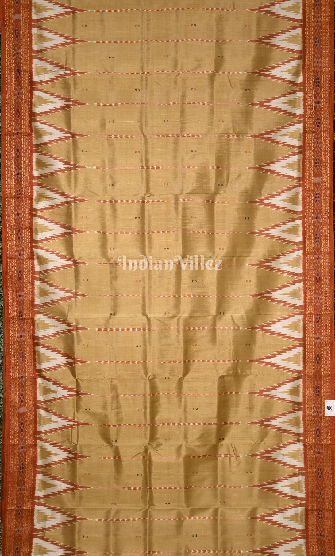Golden Yellow Brown Buti Design Odisha Ikat Khandua Silk Saree 
