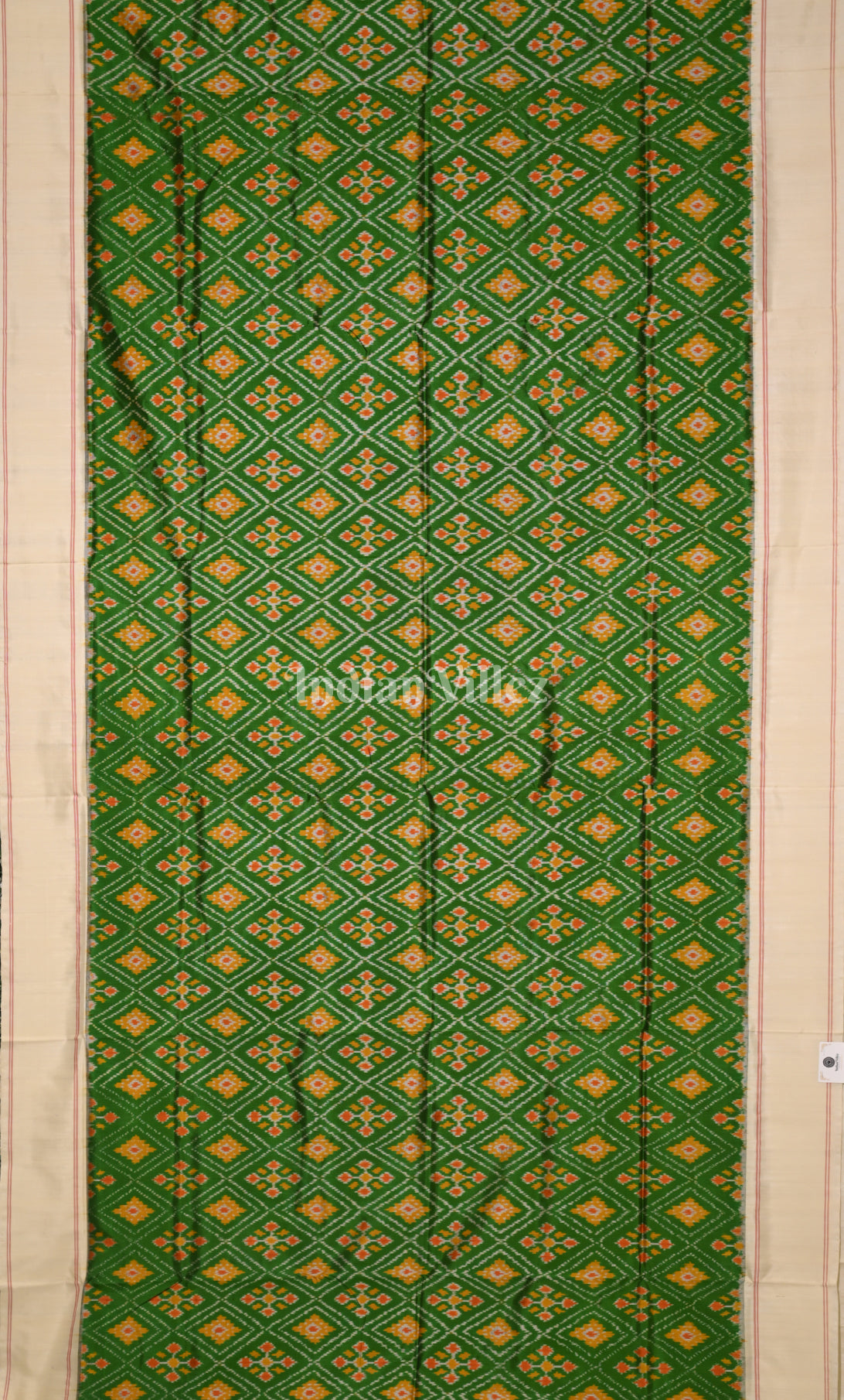 Green White Pochampally Ikat Silk Saree
