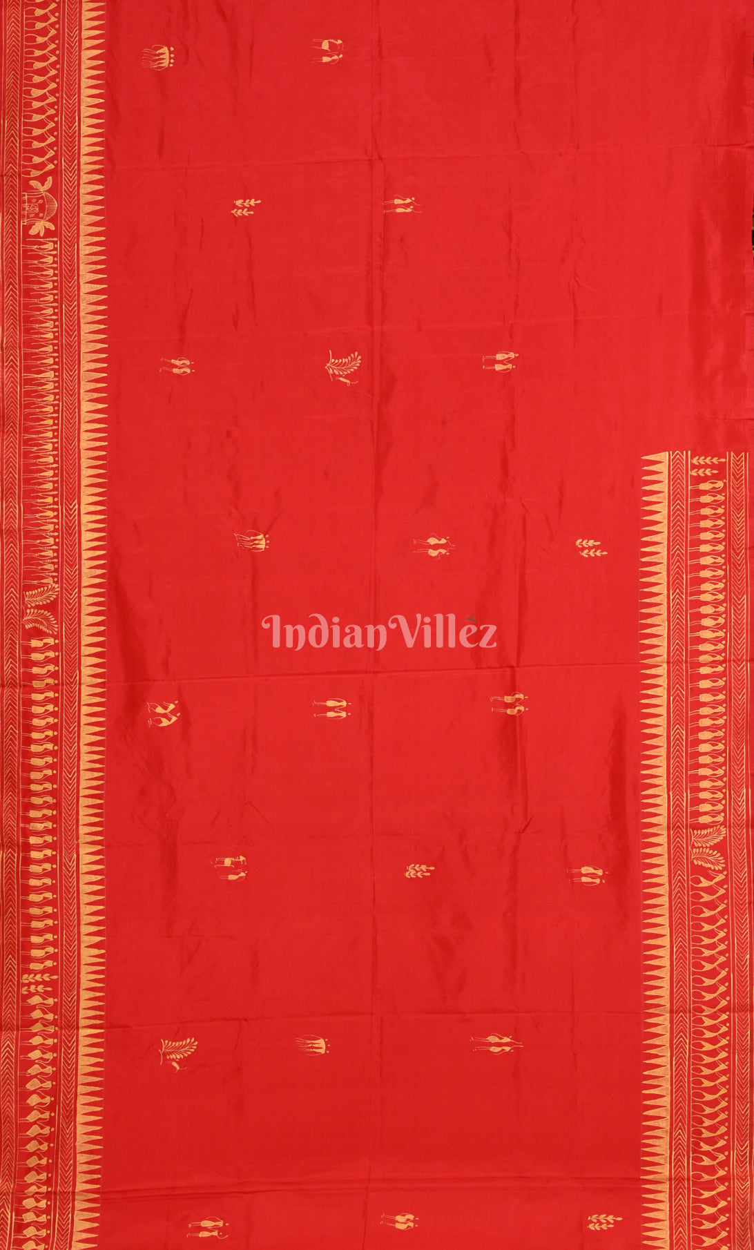 Red  Saura Tribal Art  Hand-Painted Pattachitra Silk Saree 