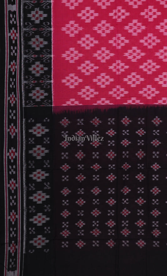 Rani Pink Black Pasapali Odisha Ikat Sambalpuri Cotton Saree