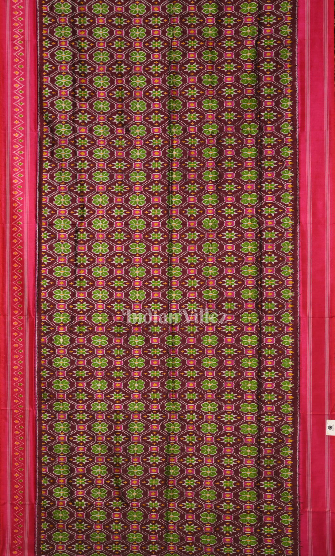 Coffee  Rani Pink Mustard Yellow Pochampally Ikat Silk Saree 