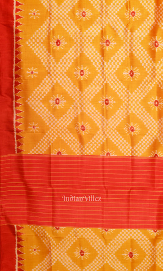 Yellow Red Tarabali  Odisha Ikat Contemporary Silk Saree 
