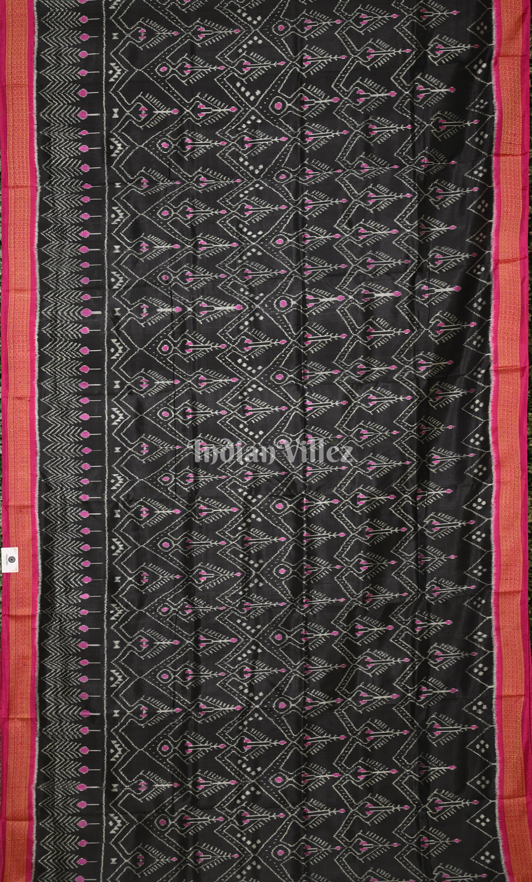  Black Red Cambodian Inspired Odisha Ikat Khandua Silk Saree 