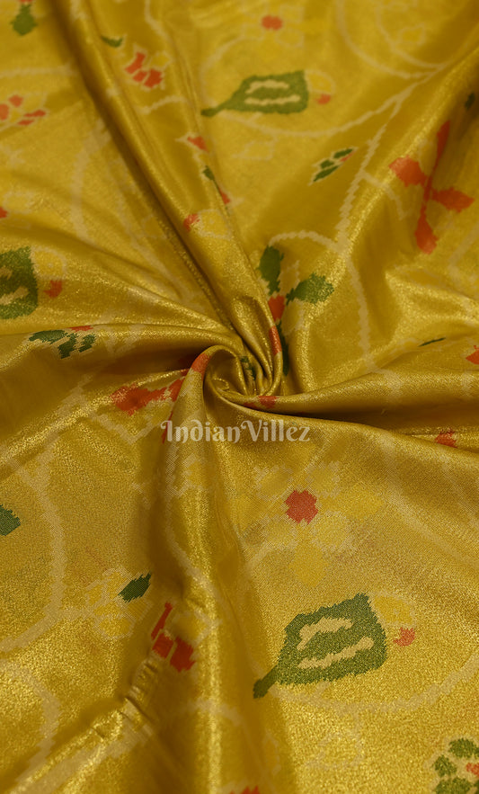 Golden yellow Orange Dual Tone Digital Print Kanjivaram Silk Saree