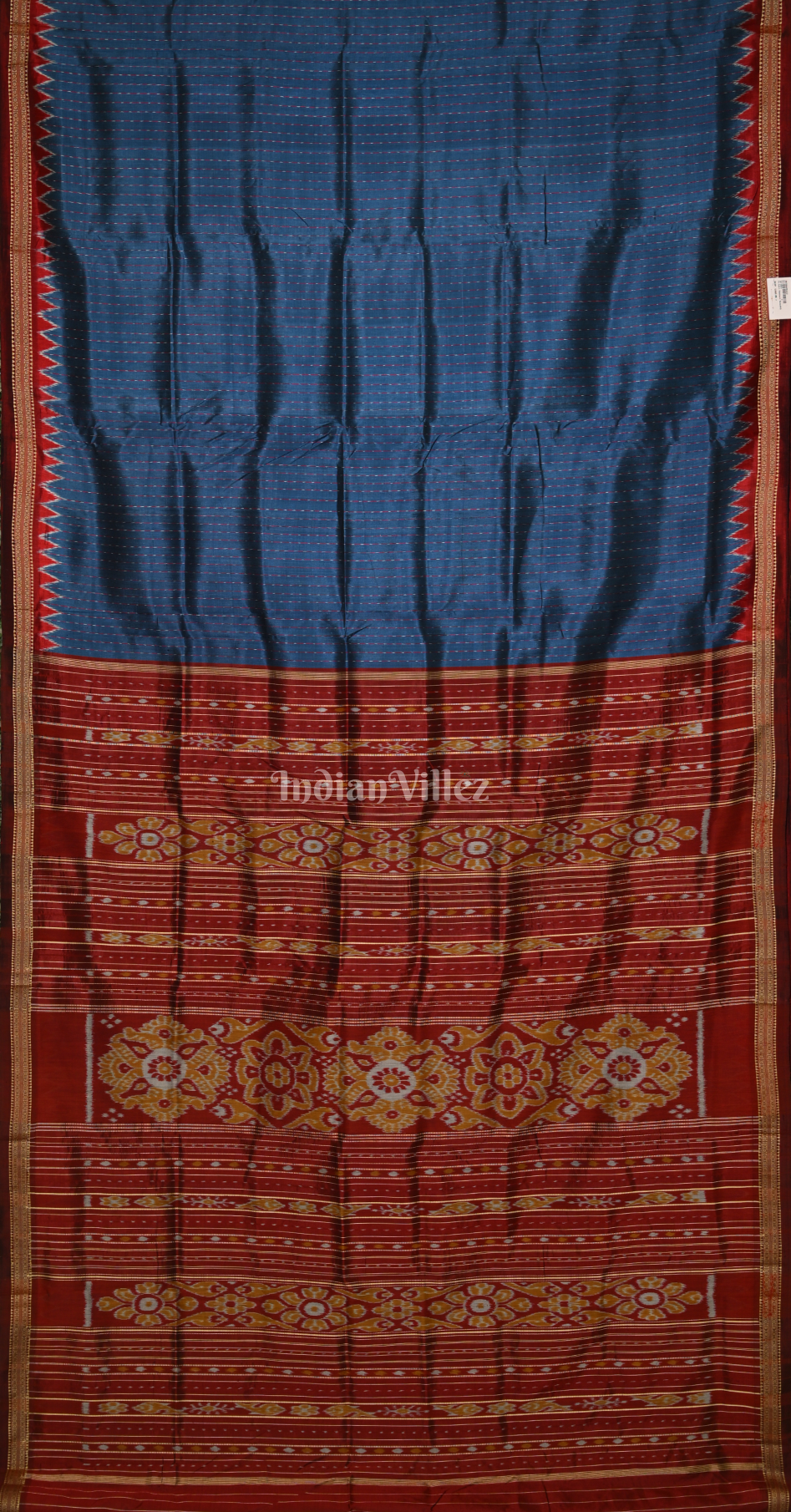 Blue Maroon Odisha Ikat Khandua Silk Saree with Pasapali Anchal 