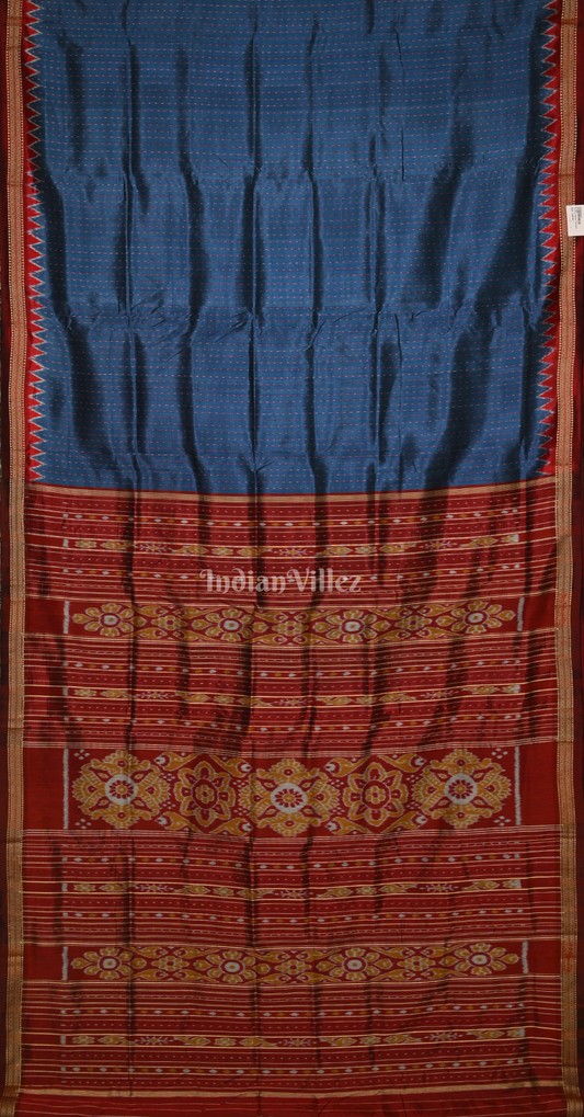 Blue Maroon Odisha Ikat Khandua Silk Saree with Pasapali Anchal 