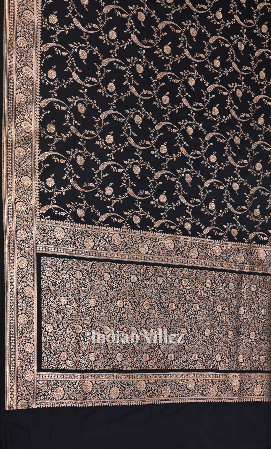 Navy Blue Pure Mashru Satin Silk Banarasi Saree with Jaal PatternPattern