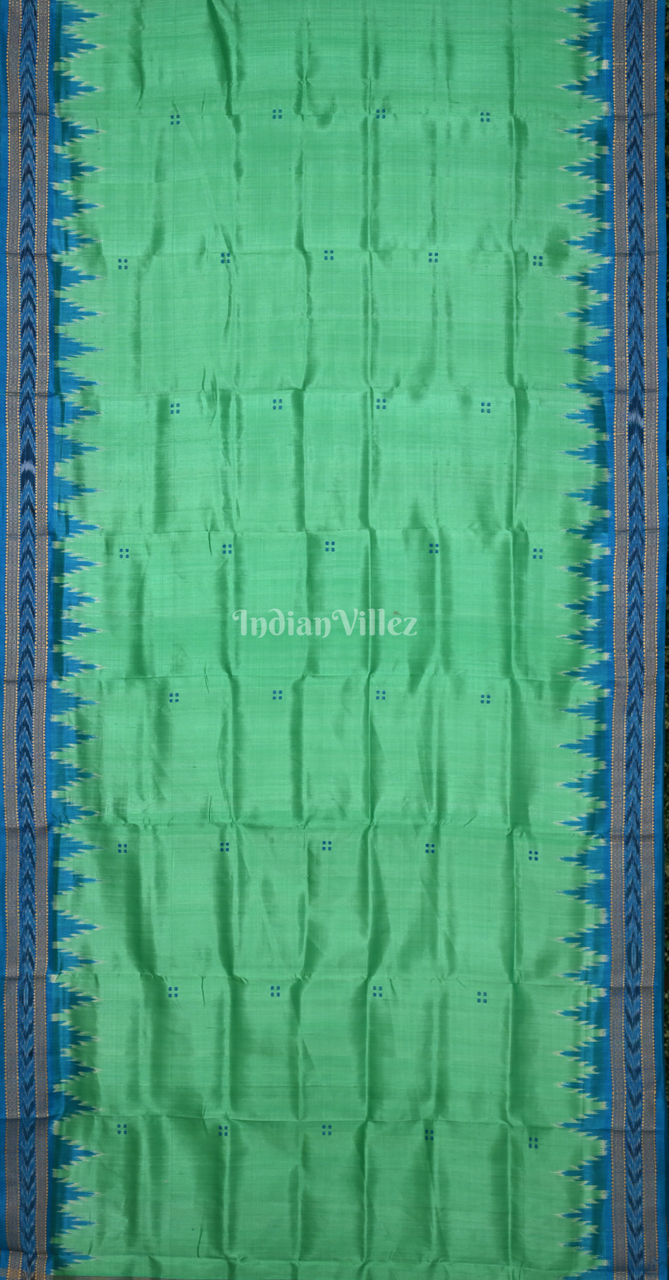 Turquoise Green Blue Buti Design Odisha Ikat Khandua Silk Saree