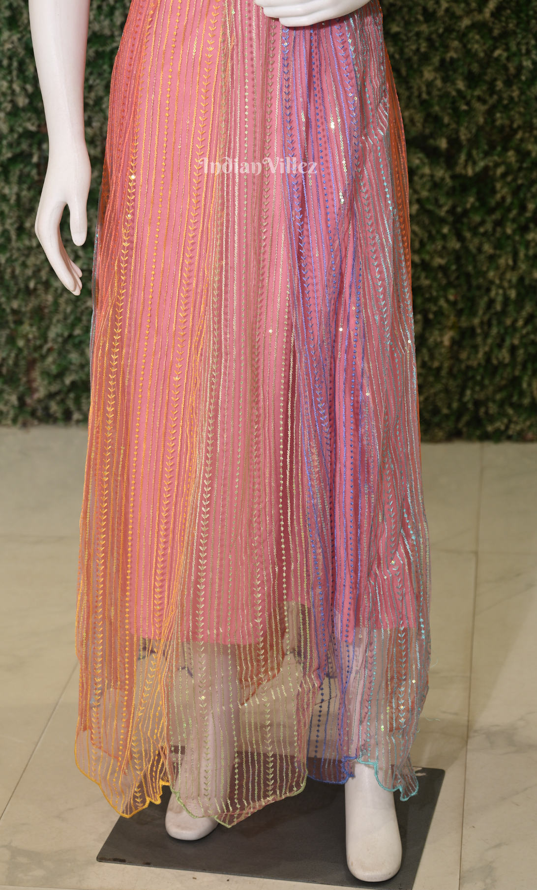 Party Wear Baby Pink Noodle Strap Designer Sequin Gowne