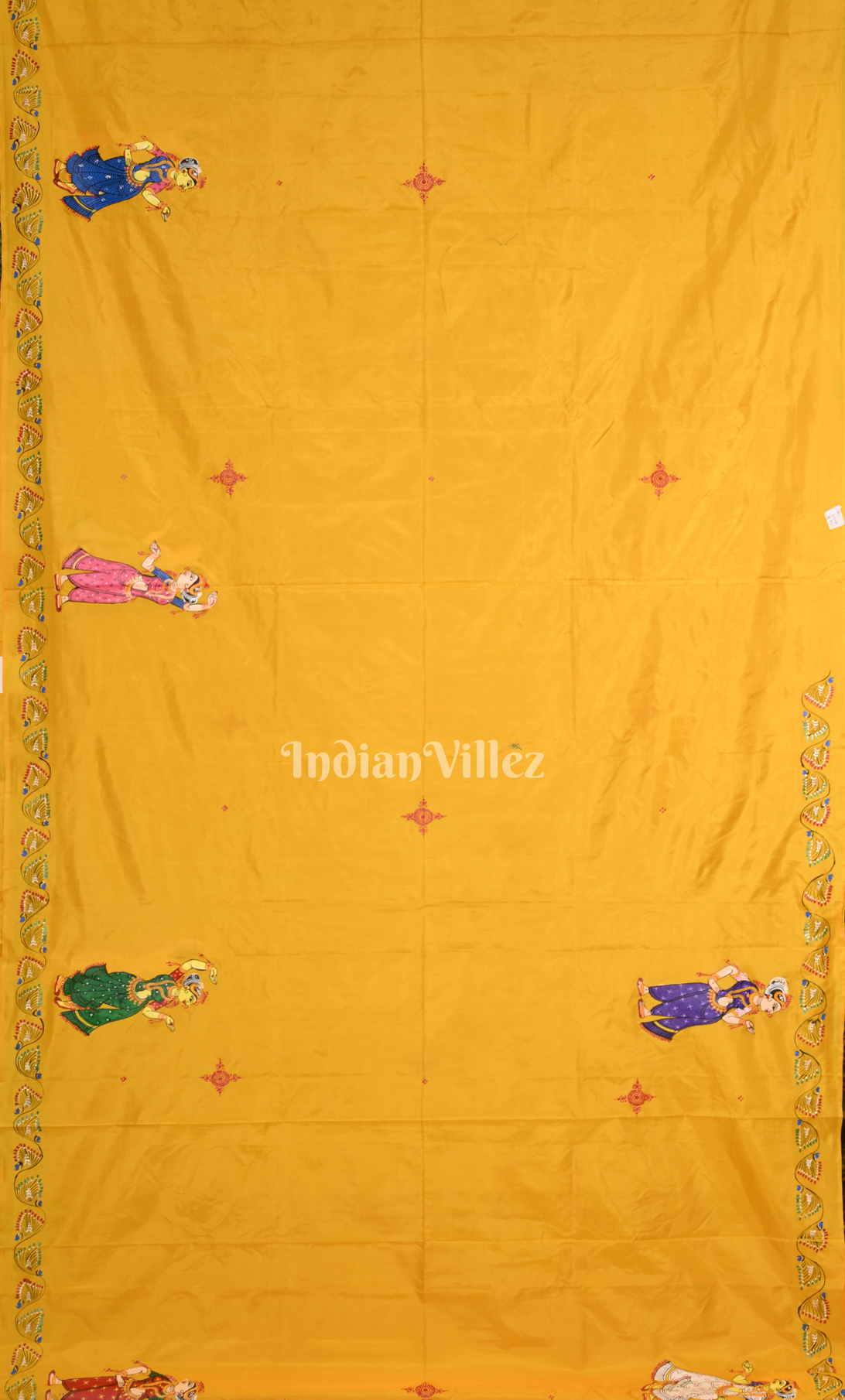 Yellow Raas Leela Hand-painted Pattachitra Saree