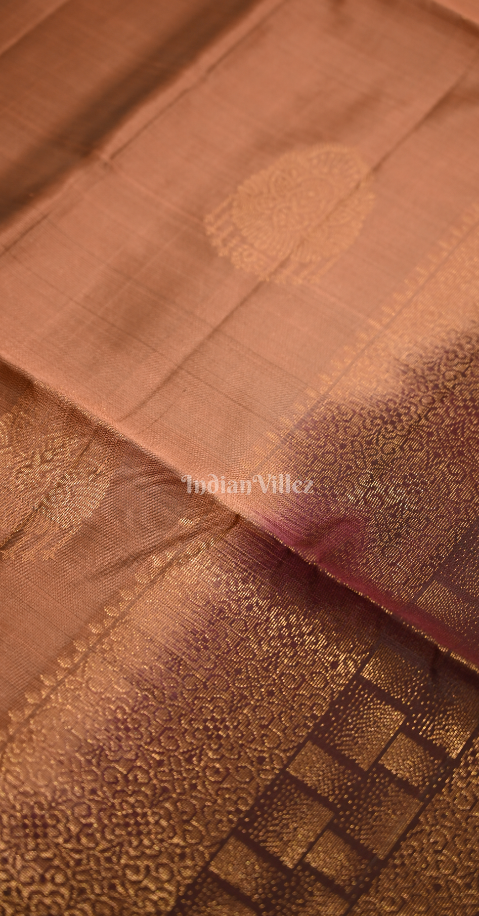 Copper Brown Maroon Floral Zari Pure Kanjivaram Soft Silk Saree