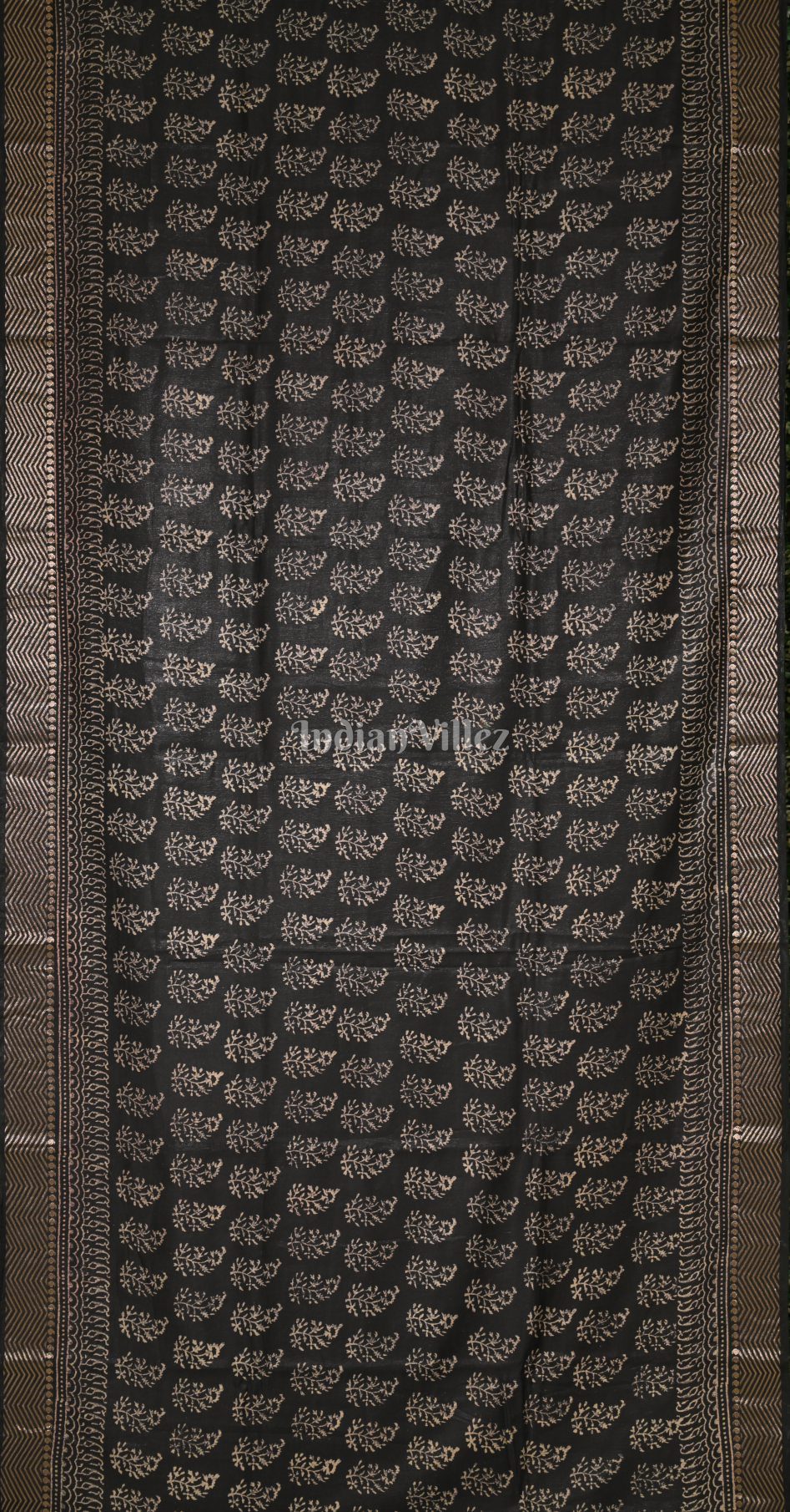 Black Block Printed Cotton Saree 