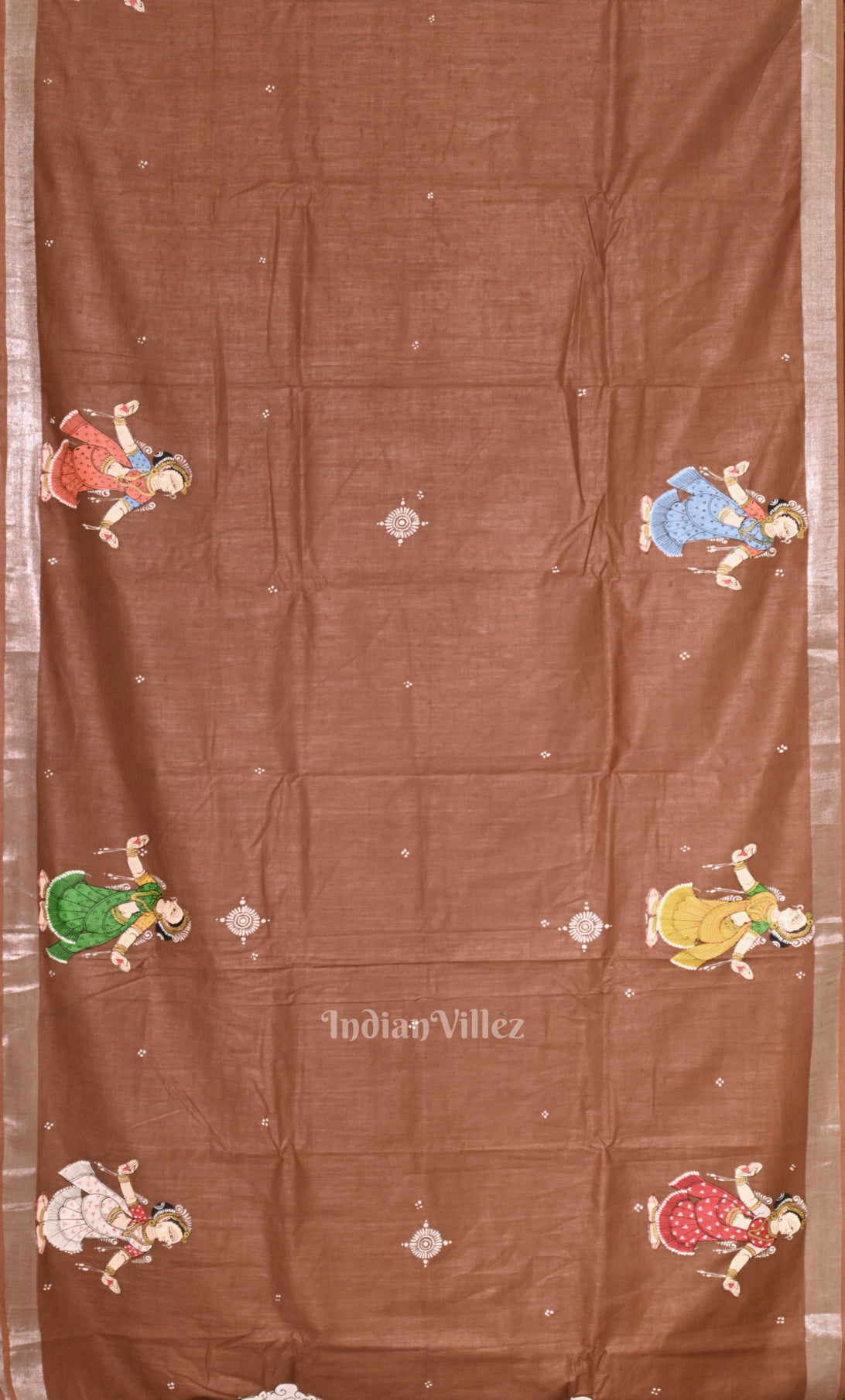 Light Maroon Raja Doli Theme Hand-Painted Pattachitra Saree