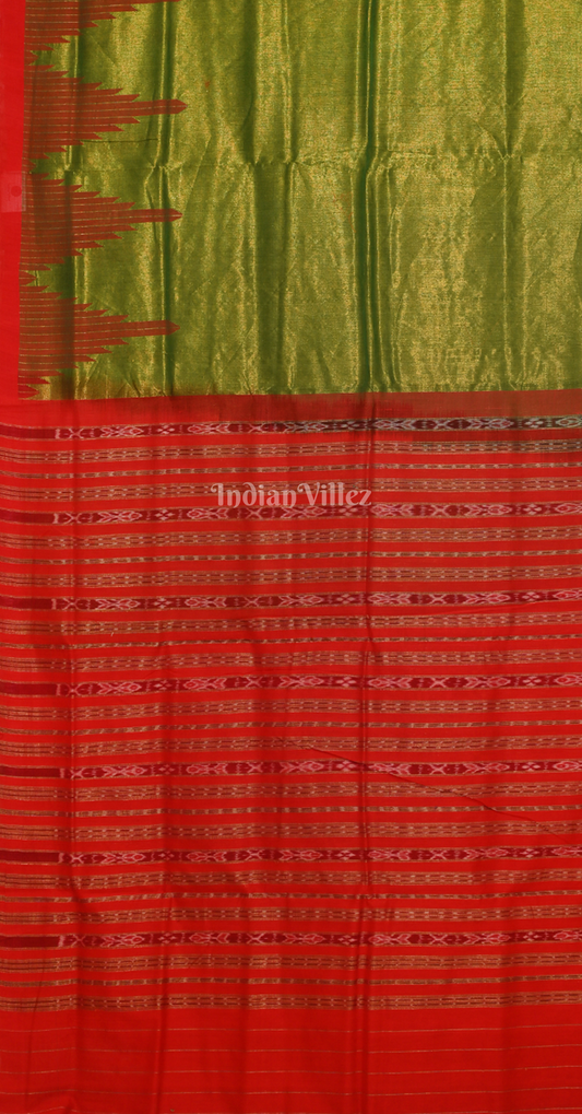 Green Red Phoda Kumbha Sambalpuri Cotton Tissue Saree