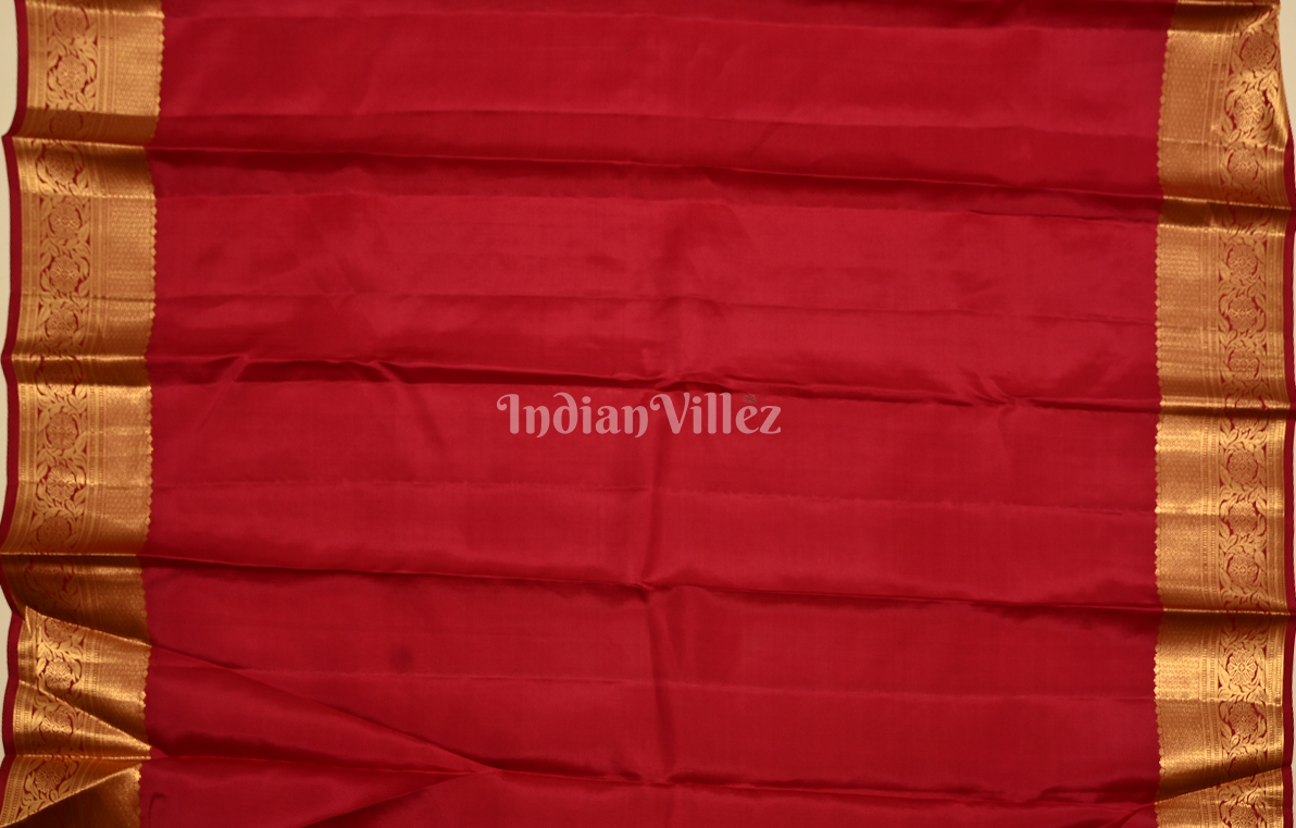 Exclusive Blood Red Diamond  Floral Brocade Pure Kanjivaram Silk Saree