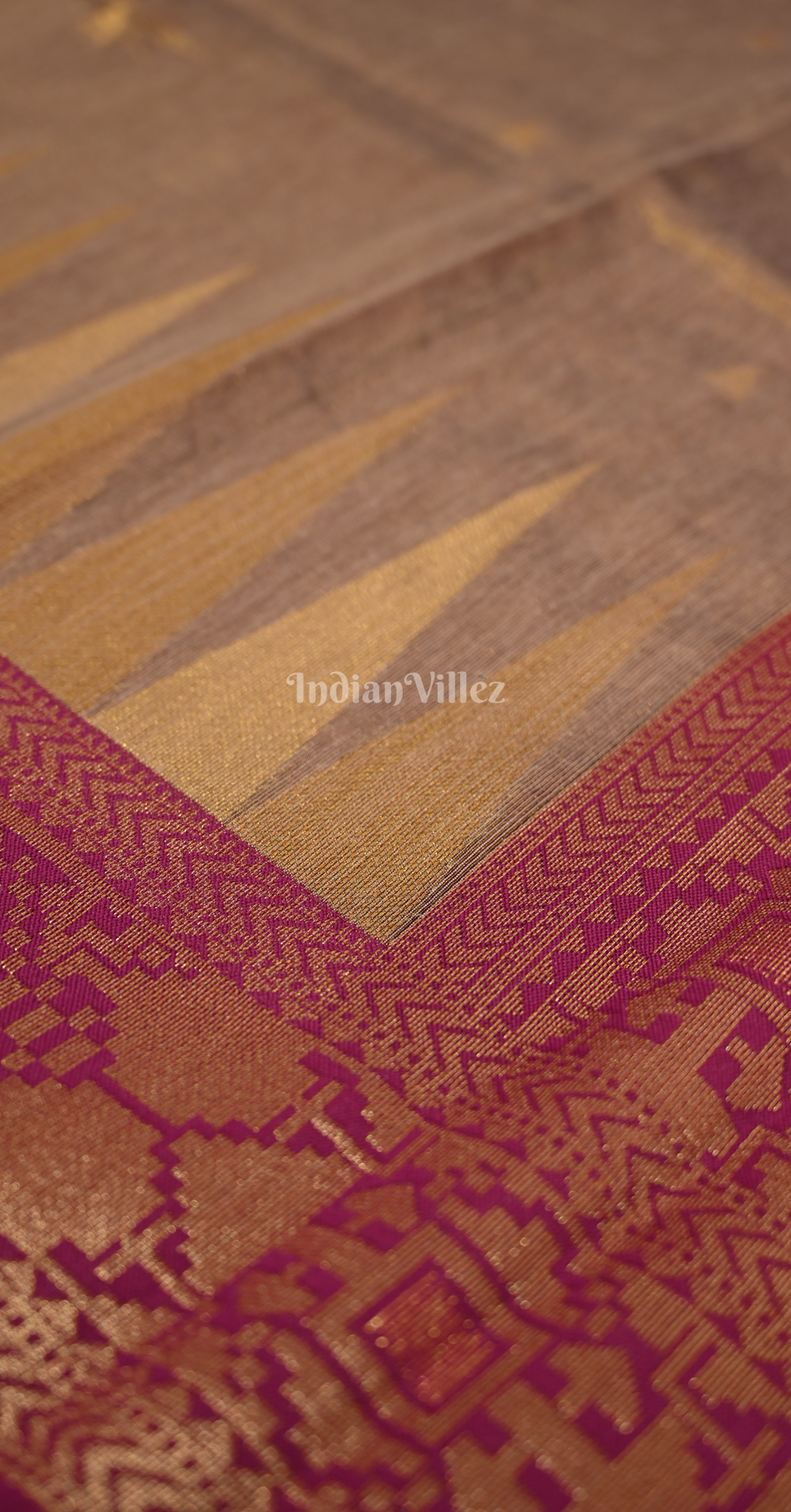 Beige Magenta Pink Zari Tissue Weaving Saree