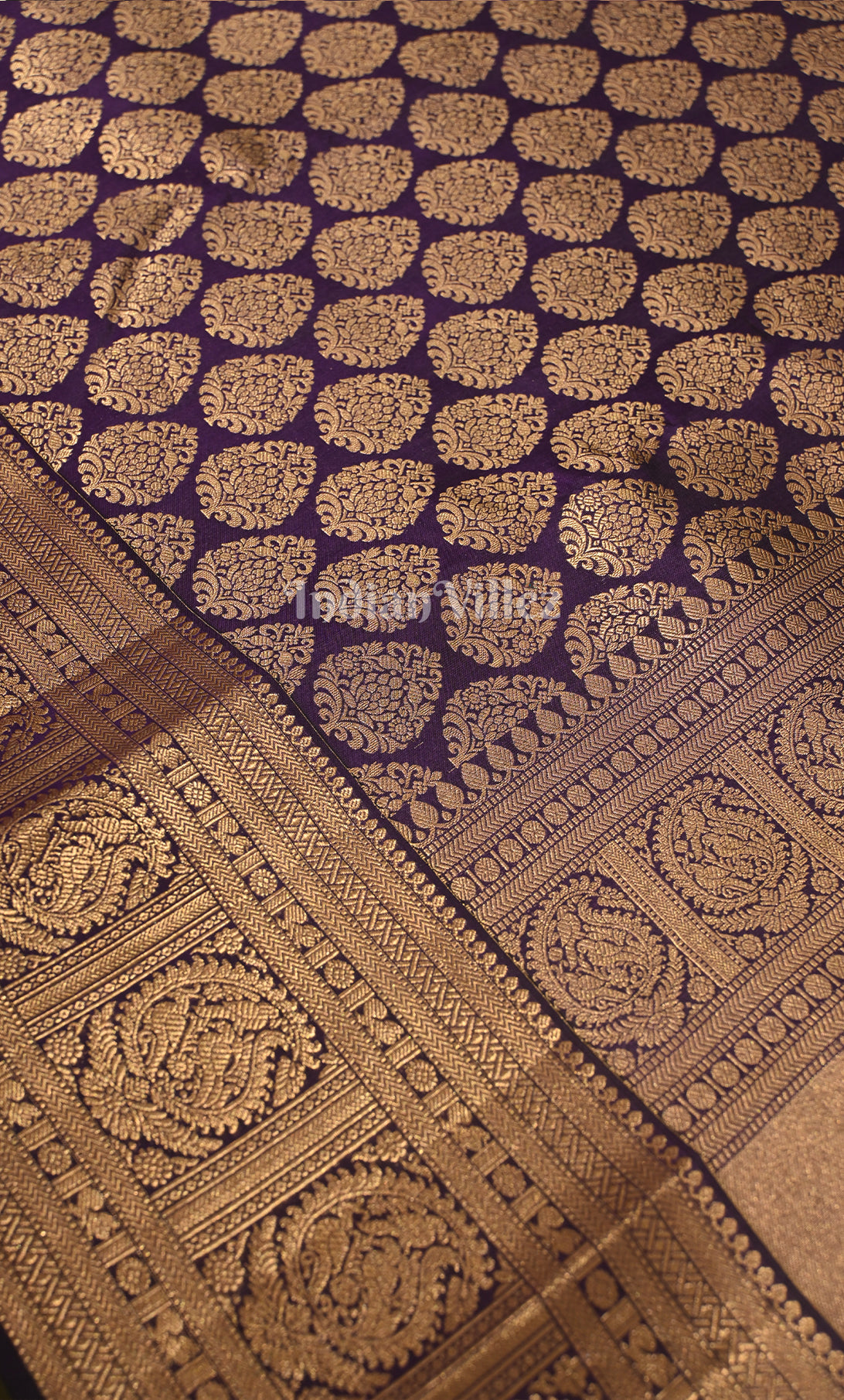 Deep Purple Golden Pure Kanjivaram Silk Saree with Zari Brocade 