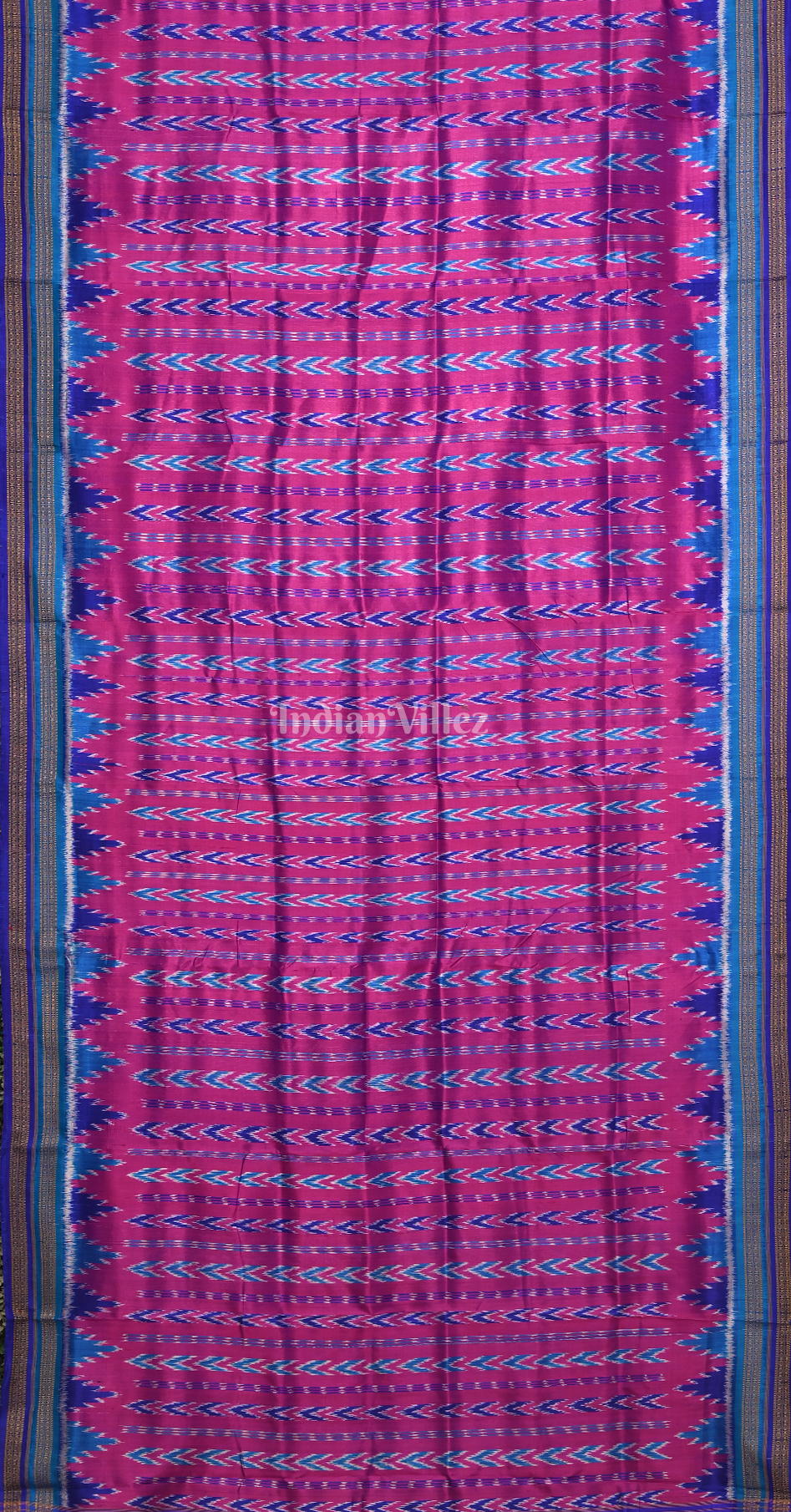 Purple Blue Temple Border Odisha Ikat Khandua Silk Saree