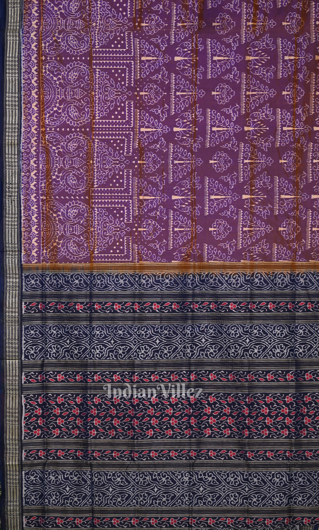 purple Blue Tree Motif Odisha Ikat Sambalpuri Silk Saree 