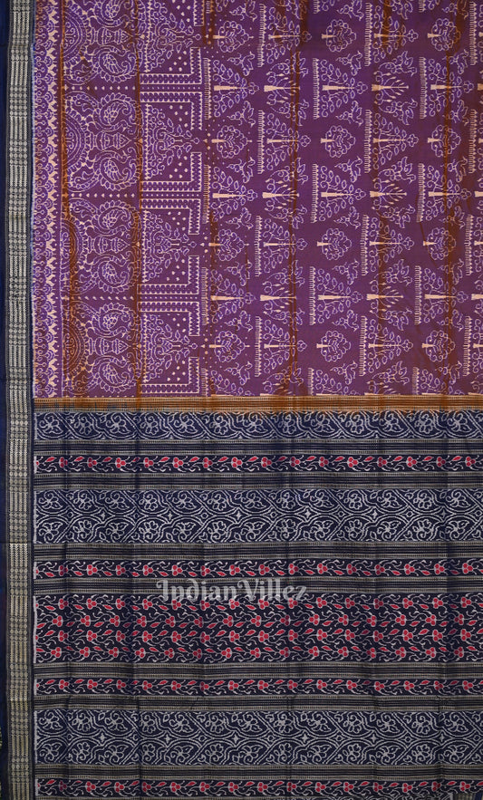 purple Blue Tree Motif Odisha Ikat Sambalpuri Silk Saree 