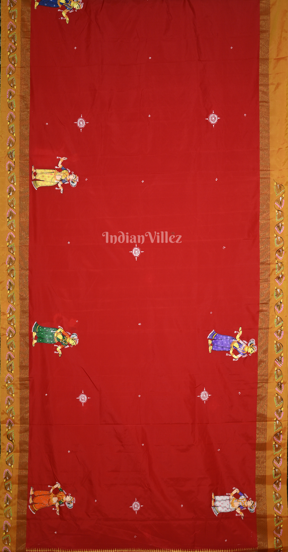 Red Nartaki Theme Hand-Painted Pattachitra Saree 