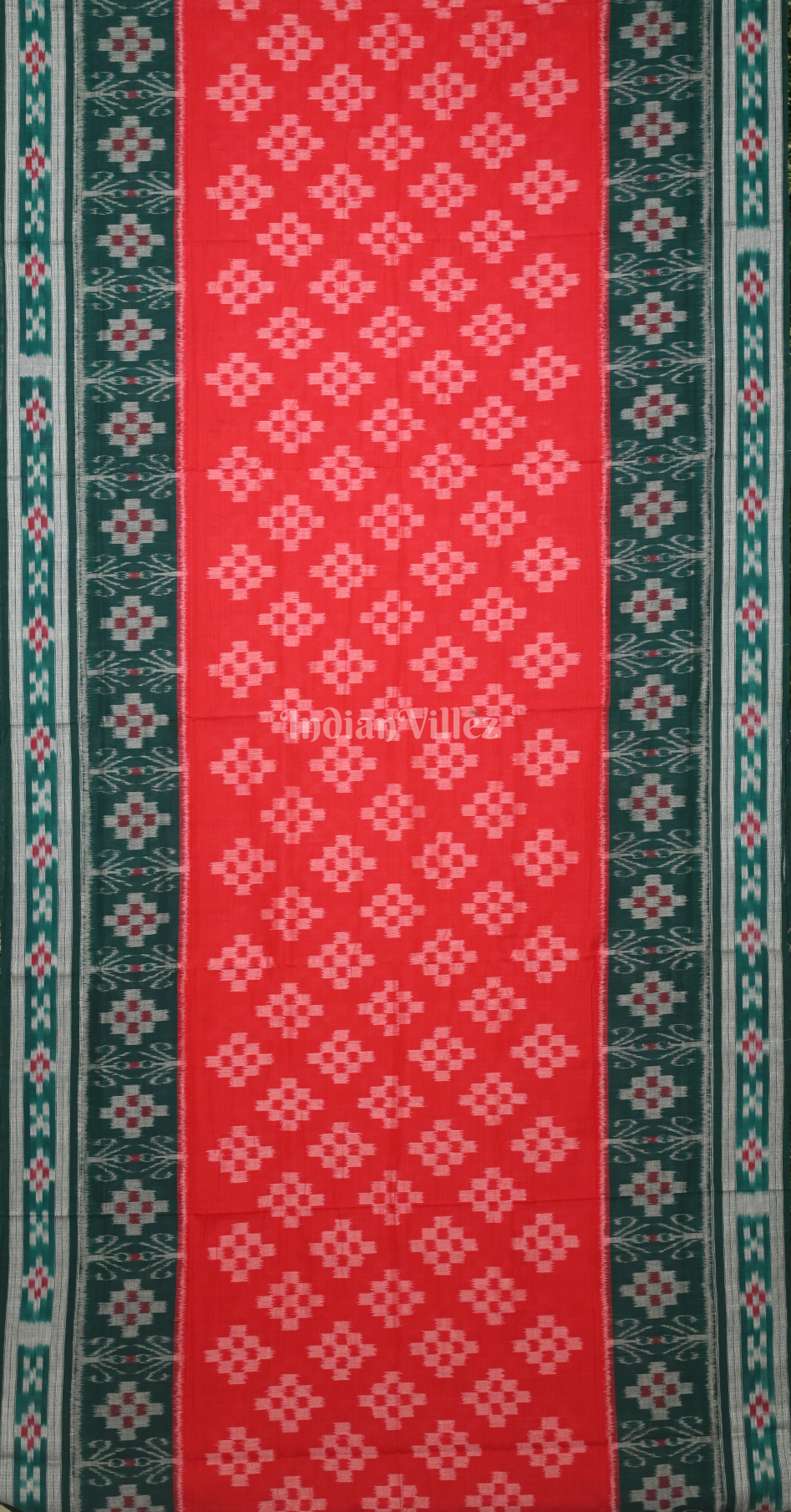 Red Green Black Pasapali Scot Odisha Ikat Sambalpuri Cotton Saree 