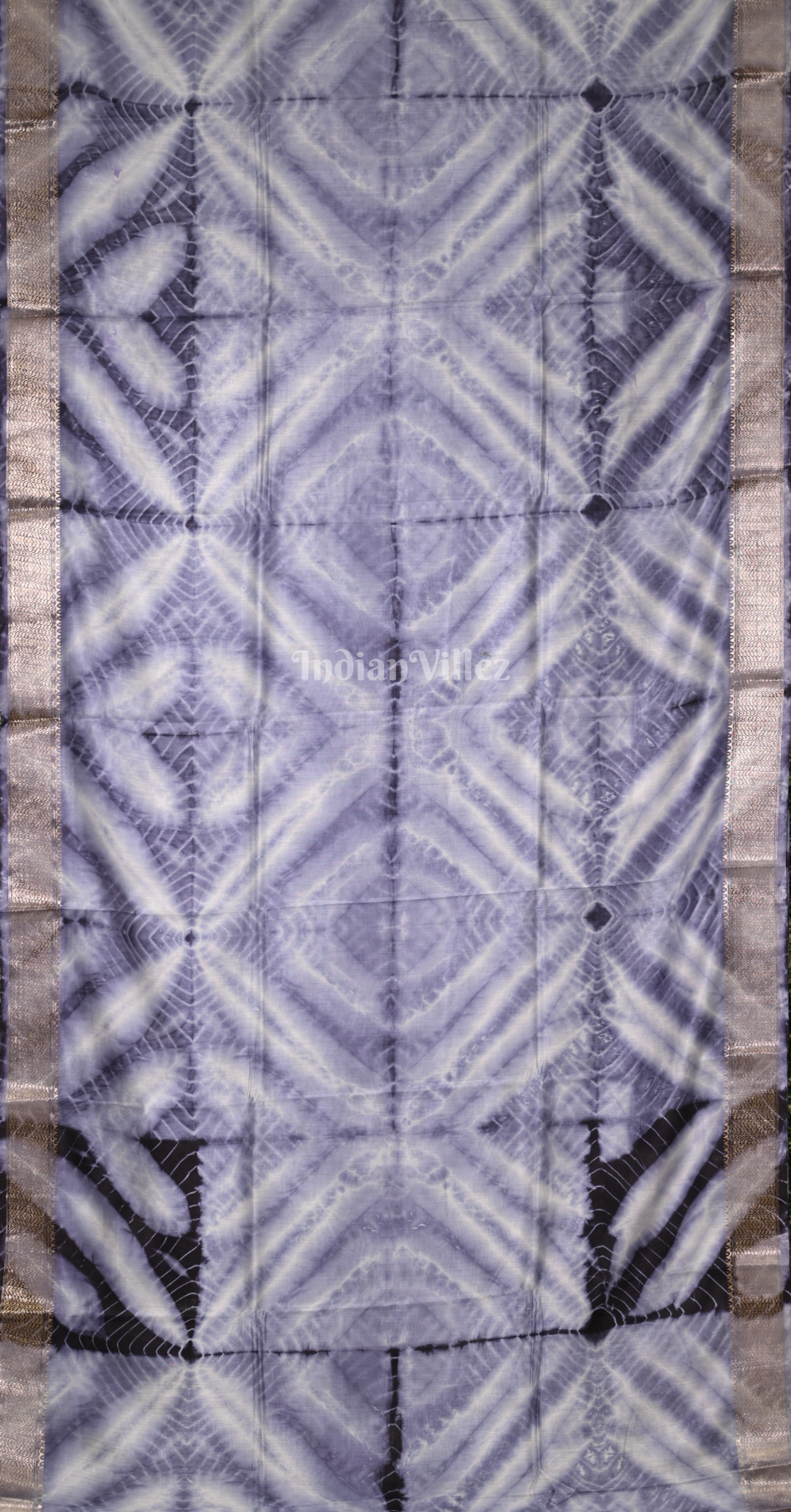 Light Blue Maroon Block  Printed Shibori Cotton Saree