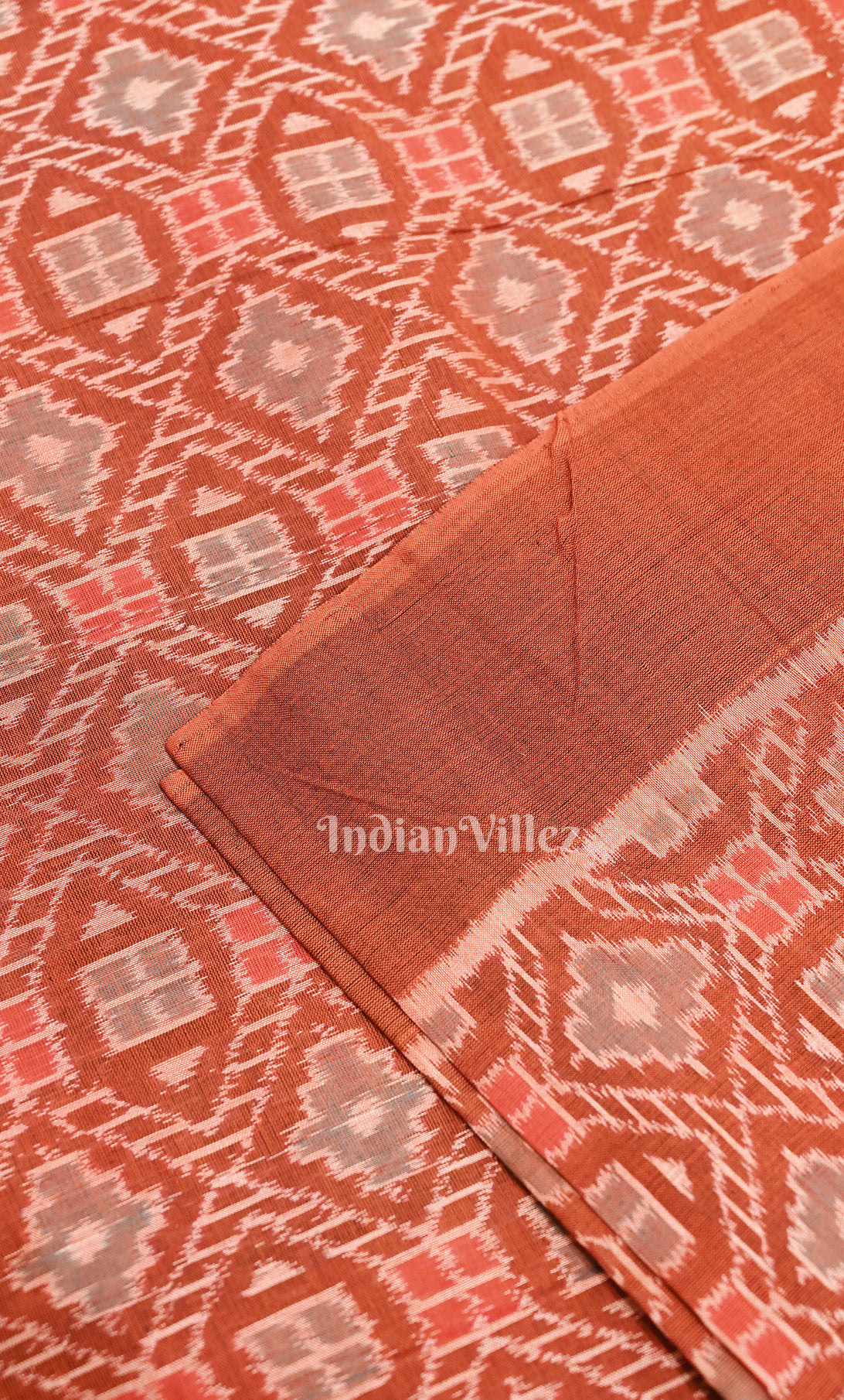 Red Sambalpuri Ikat Cotton Fabric