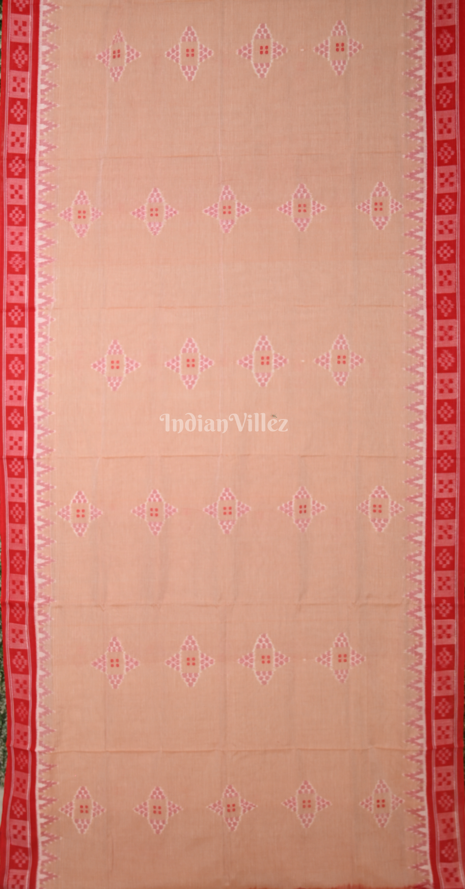 Peach Red Pasapali Border Odisha Ikat Sambalpuri Cotton Saree