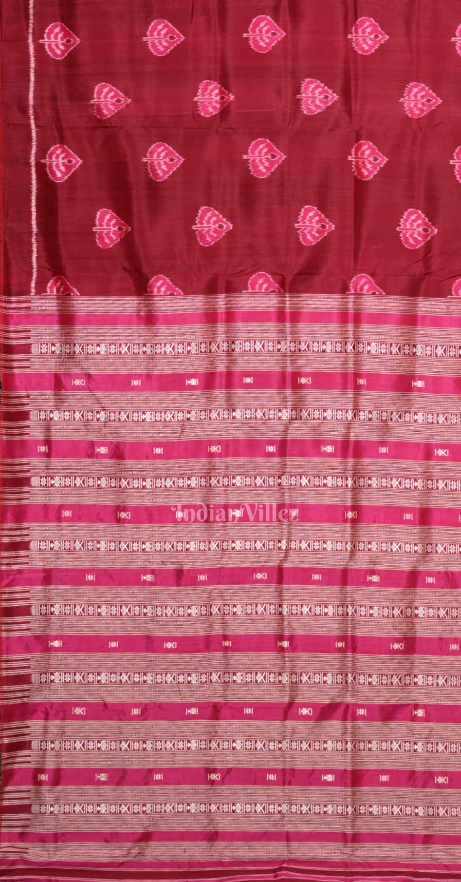 Maroon Peepal leaves Odisha Ikat Contemporary Designer Silk Saree 