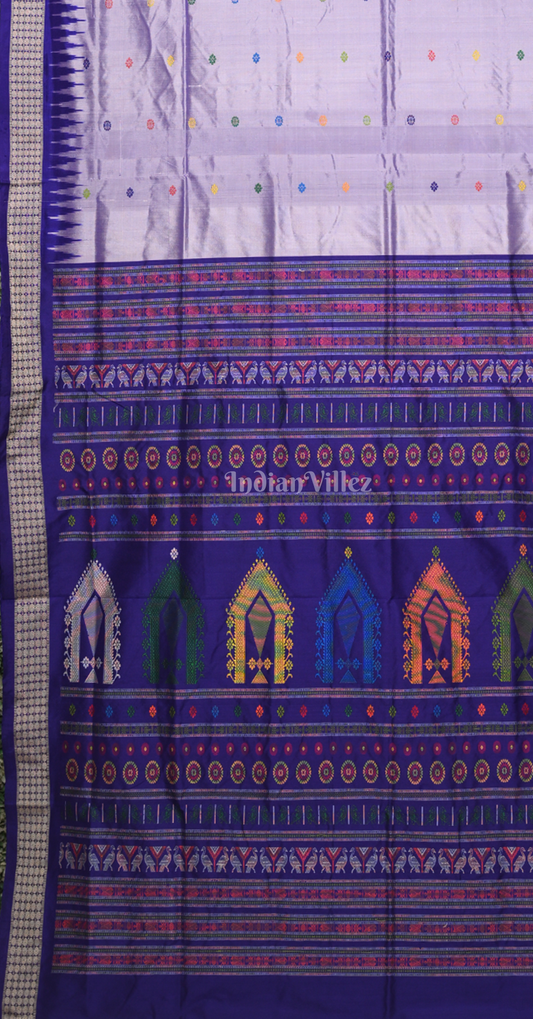 Silver Blue Dolabedi Odisha Ikat Bomkai Sambalpuri  Silk Saree