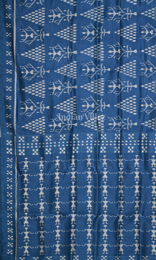 Blue Tribal Jhoti Odisha Ikat Contemporary Designer Silk Saree