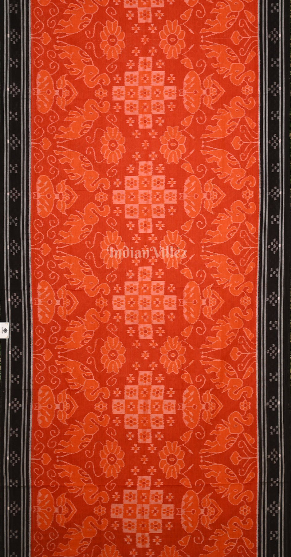 Orange Black Paspali Border Odisha Ikat Sambalpuri Cotton Saree