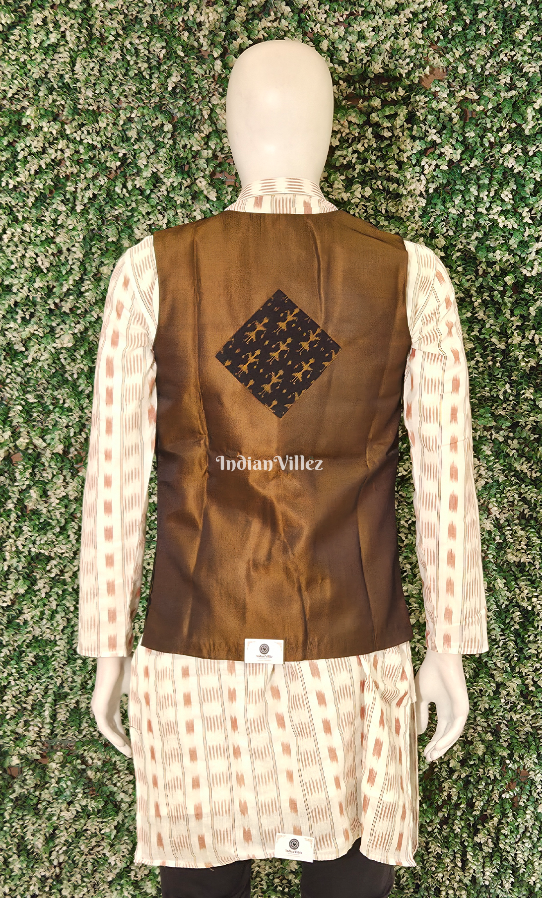 Brown Black Tribal Motif Odisha Ikat Half Bandi Jacket for Men 