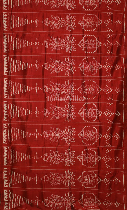 Red Jhoti Theme Odisha Ikat Contemporary Designer Silk Saree
