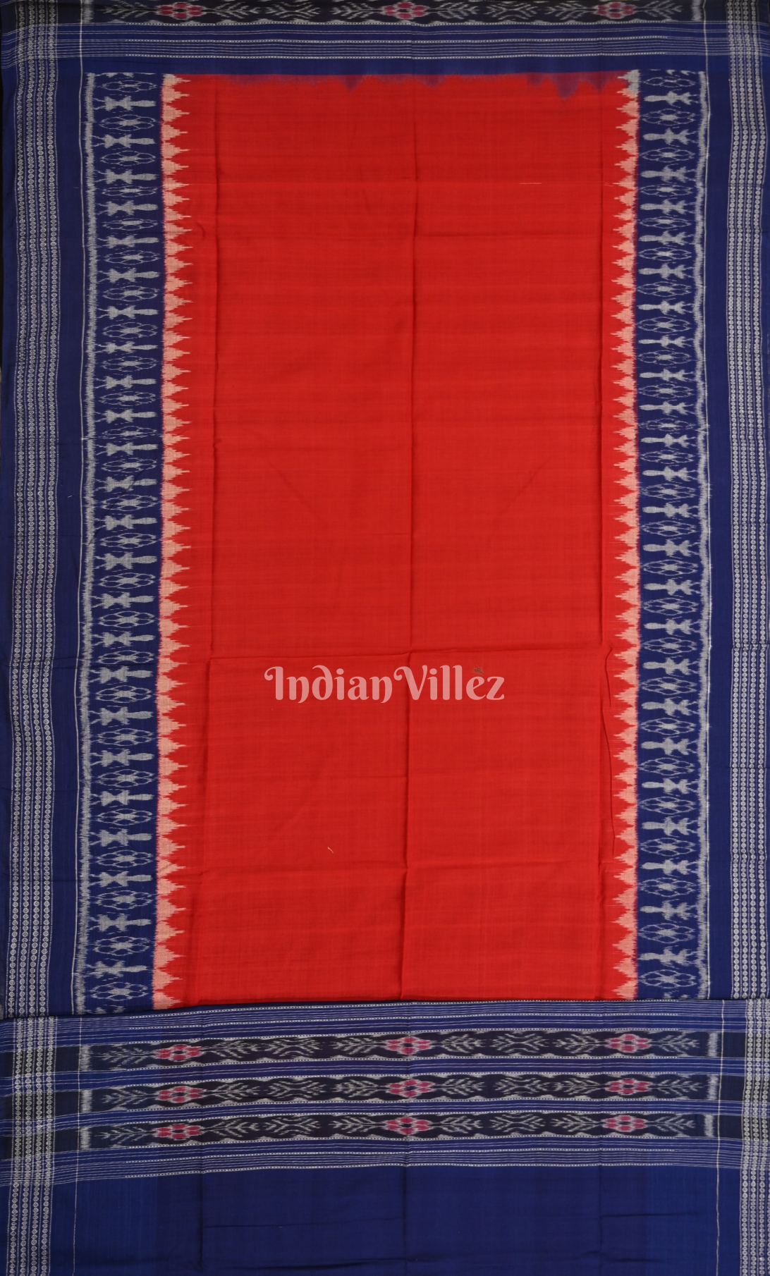 Cream Blue Pasapali Odisha Ikat Sambalpuri Dress Set & Dupatta