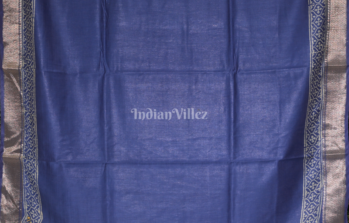 Royal Blue Block Printed Cotton Saree 