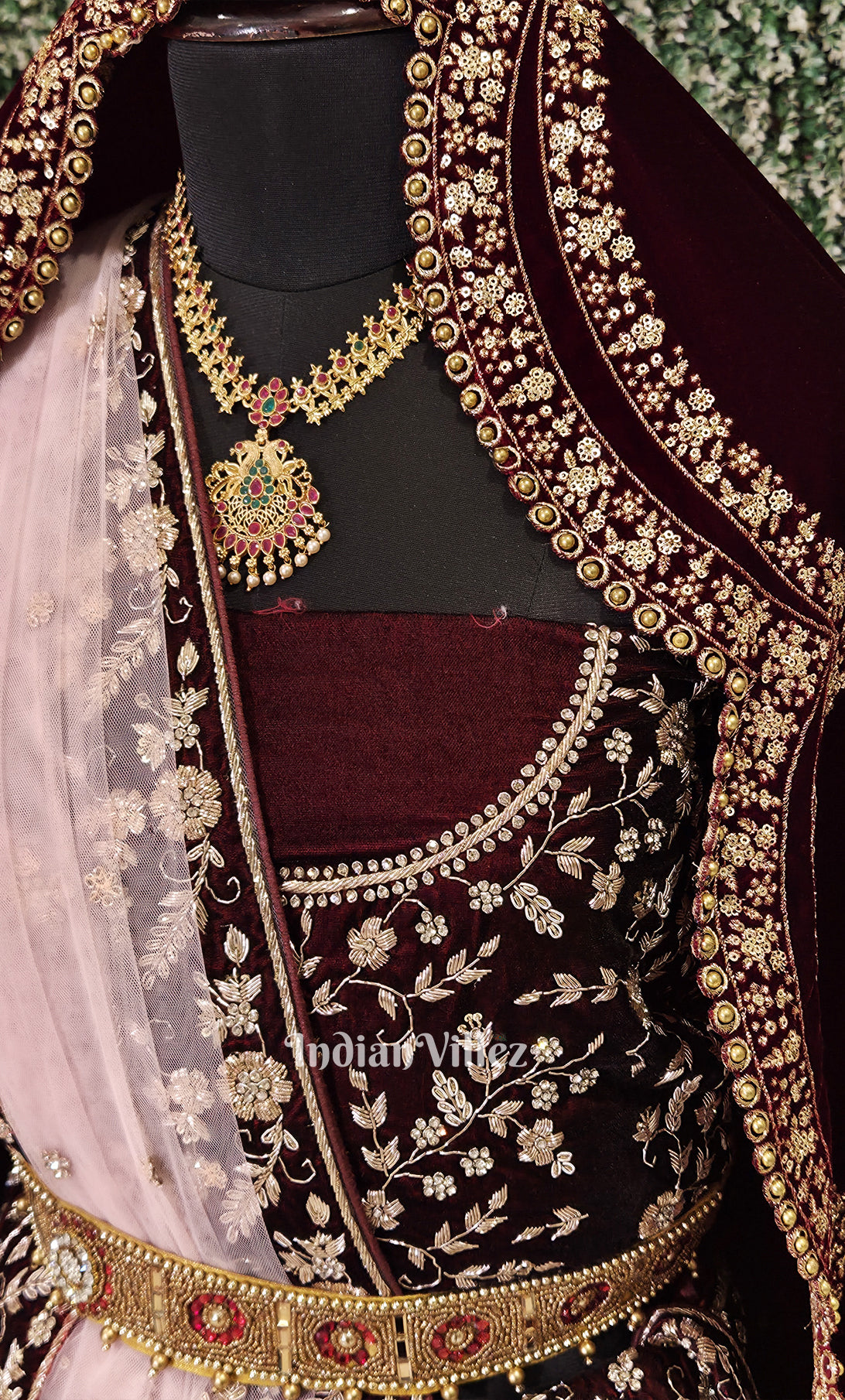 Stunning Designer Maroon Velvet Lehenga Choli With Dupatta 