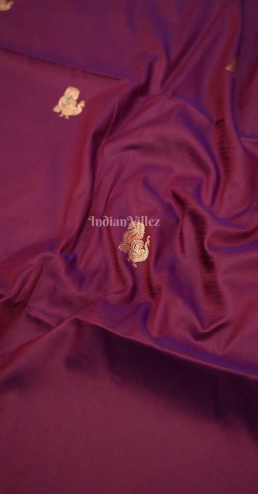 Purple Wine Peacock Design Mashru Satin Silk Banarasi Saree