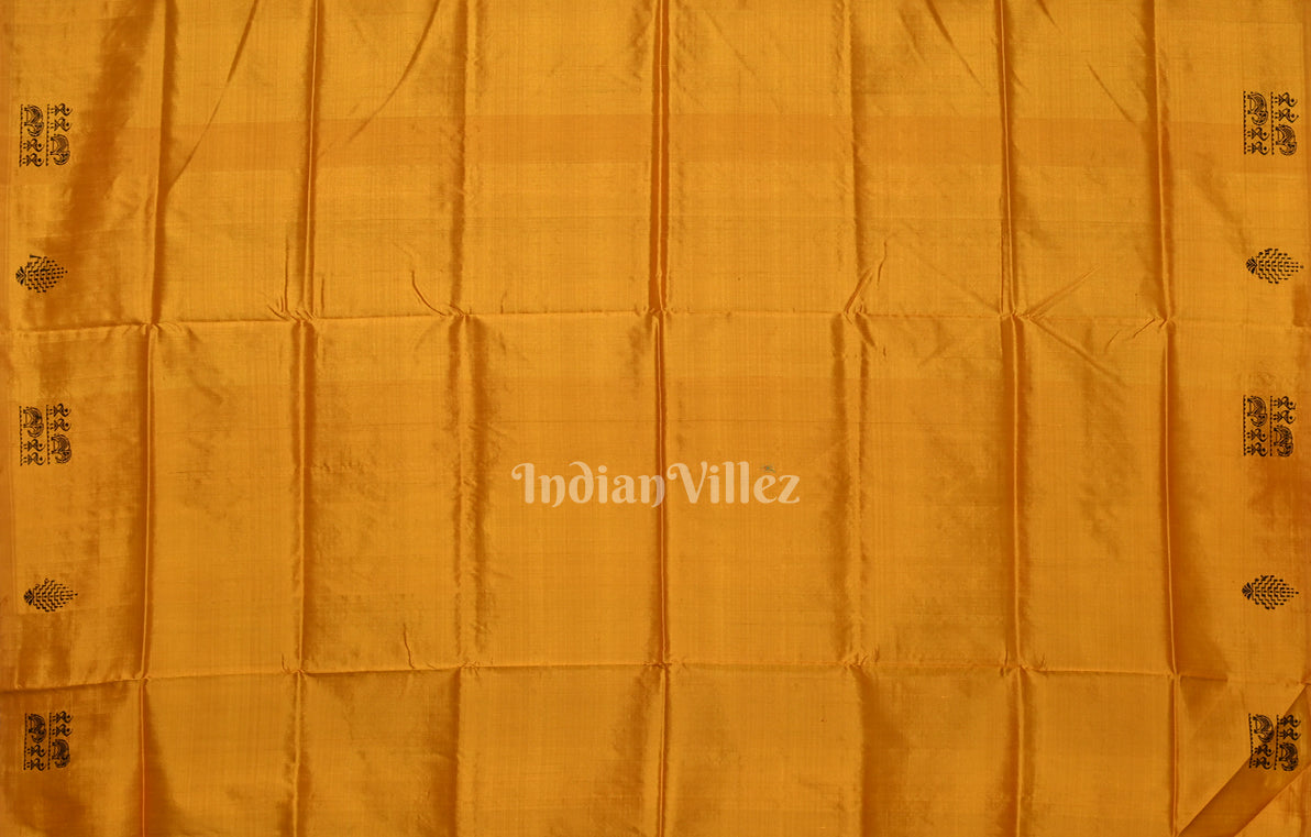 Coffee Yellow  Tribal Theme Odisha Ikat Bomkai Sambalpuri Silk Saree