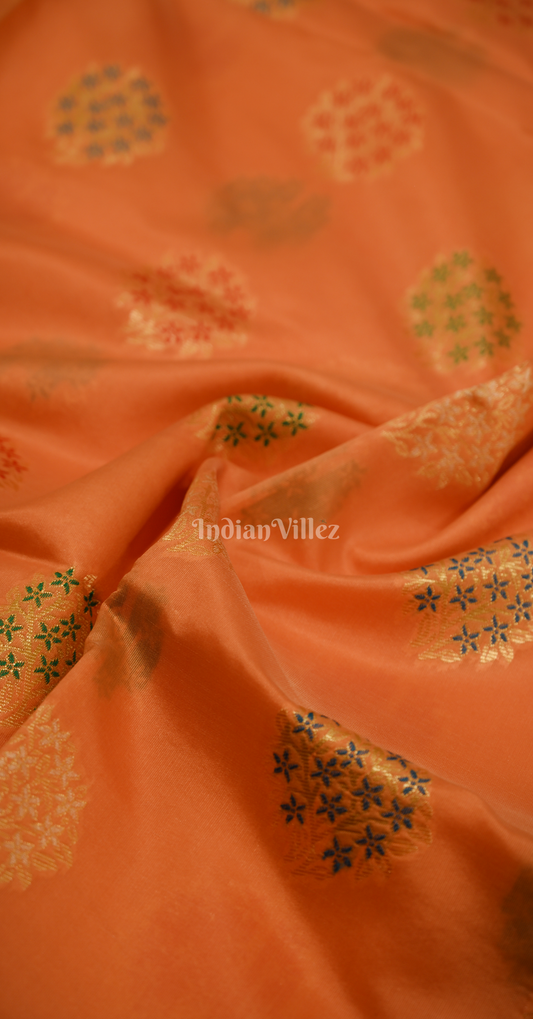 Orange Chanderi Silk Floral Meenakari Banarasi Silk Saree 