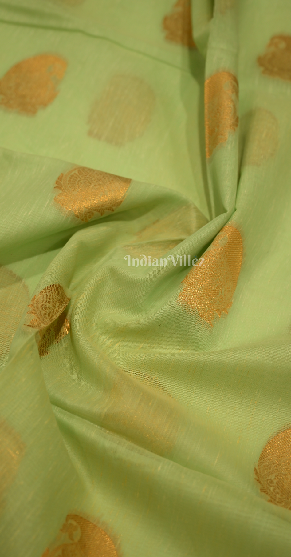 Pista Green Orange Linen with Copper Zari Weaving Saree