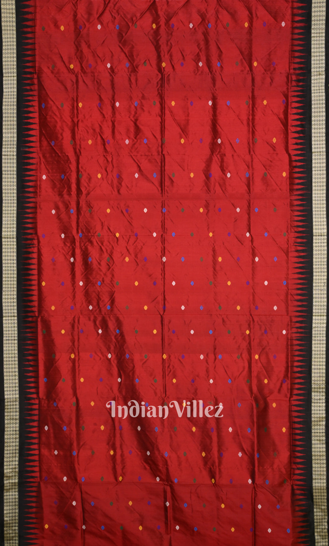Red Black Dolabedi Bomkai Sambalpuri Ikat Silk Saree