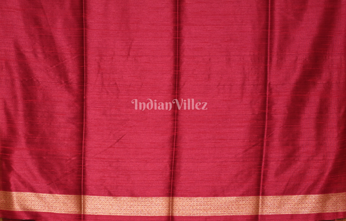 Red Golden Tussar Silk Saree